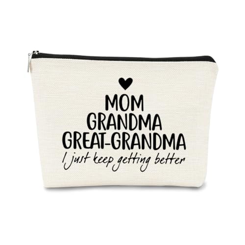 Mothers Day Gifts for Grandma Great Grandmother Gifts Small Makeup Bag,Mom Grandma It Just Keeps Getting Better Cosmetic Bag,Birthday Christmas Makeup Bag Organizer Gifts for Women
