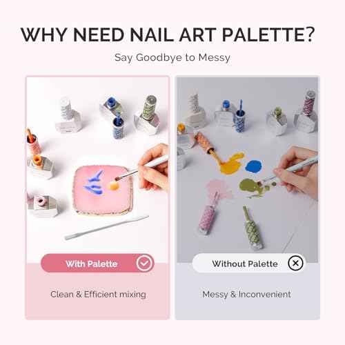 MelodySusie 2PCS Square Shape Resin Nail Art Palette Set with Stainless Steel Mixing Stick, Professional Color Mixing Board for Gel Polish, Acrylics, Pigment Blending, Salon and DIY Makeup Tool