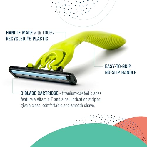 Preserve Shave 3 Razor Blade Refills, Titanium-Coated 3 Blade Cartridges with Vitamin E & Aloe ? Eco Friendly, Cruelty Free, Unisex Shaving for Face & Body ? 4 Pack