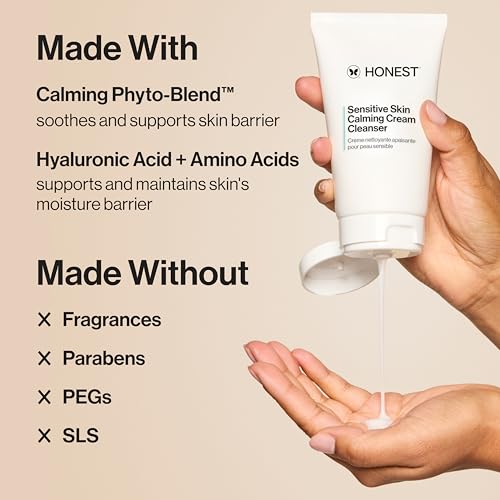 Honest Beauty Sensitive Skin Bundle | Daily Calm Lightweight Moisturizer + Foaming Cream Cleanser | Hydrates + Calms Skin | Hypoallergenic, Fragrance Free, Vegan | 1.7 fl oz, 4 fl oz