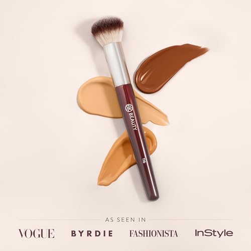 BK BEAUTY 116 SMALL ROUND COMPLEXION BRUSH ? Compact Round Makeup Brush for Precise Blending of Cream Blush, Contour, Bronzer & Foundation, Vegan Bristles