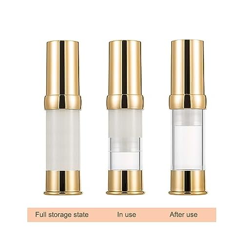 Gold 15ML 0.5 oz Airless pump bottle Toiletries Travel Size containers airport essentials Dispenser with Box Reusable mini lotion plastic travel bottles 4 Packs