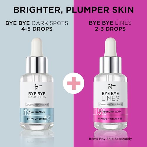 IT Cosmetics Skin Plumping Skincare Bundle ? Hydrating + Smoothing Face Serums ? Includes Bye Bye Lines 1.5% Hyaluronic Acid Serum + Bye Bye Dark Spots 4% Niacinamide Serum