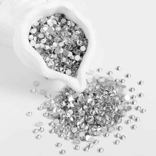 2000PCS SS20 Flatback Rhinestones | 12-Facet Diamond-Cut Glass Gems for Nail Art, Clothing, DIY Crafts |Glue-On Decoration Stones with Silver Backing(Crystal)
