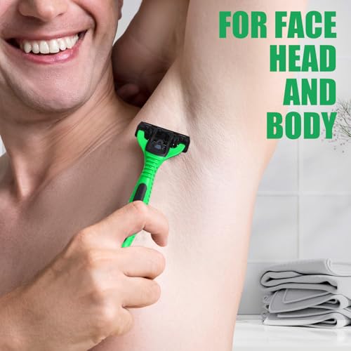 Men's Disposable Razors Bulk 3-Blade Safety Shavers with Lubricating Bar, Individually Wrapped