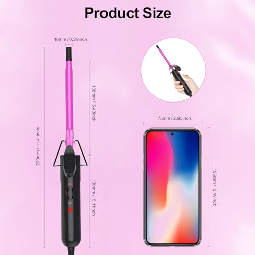 DAN Technology 3/8 Inch Small Curling Iron for Short Hair, 9mm Barrel (Pink)