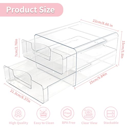 Clear Stackable Storage Drawers,Acrylic Makeup Drawer Organizer with 2 Drawers,Stackable Storage Bins for Skincare,Cosmetics,Beauty Supplies,for Vanity,Bathroom,Kitchen Countertop,Pantry Organization
