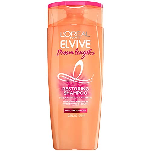 L'Oreal Paris Elvive Dream Lengths Restoring Shampoo with Fine Castor Oil and Vitamins B3 and B5 for Long, Damaged Hair, Visibly Repairs Damage Without Weighdown With System, 12.6 Fl; Oz