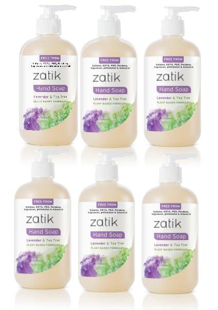 Zatik Naturals - Liquid Hand Soap with Lavender & Tea Tree, Moisturizing Handwash - 12 fl oz (Pack of 6)