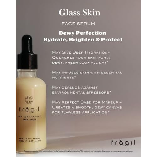Glass Skin Face Serum - Hydrating, Moisturizing, and Brightening Vegan Face Oil with Zinc, Vitamin C, Grapefruit, Linalool for Even Skin Tone, UV Defense, Anti-Aging & Sensitive Skin Care ? 1.69 fl oz