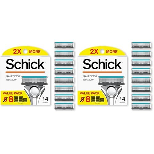 Schick Quattro Titanium Razor Refills,| Schick Razor Blades Refills,Razor-Blades for Men,Shaving Blades for Men,Quattro-Razor Refill,4 Blade-Razor Heads,(Pack of 16)