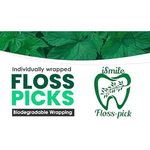 i-Smile Dental Floss Picks Individually Wrapped in Biodegradable Paper, Extra Mint Flavor, Promotes Gum Health, Shred Resistent