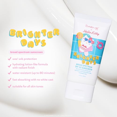 The Cr?me Shop x Hello Kitty Brighter Days Broad Spectrum SPF 50 Sunscreen for Face and Body- Moisturizing Formula, Water Resistant, No Fragrance, No White Cast, Korean Skin Care (1.69 fl oz)
