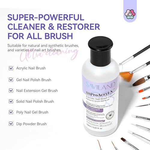 SAVILAND 5.07 fl oz Acrylic Nail Brush Cleaner & Conditioner Set with Plant-Based Formula