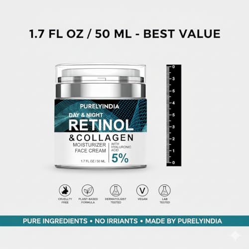 Retinol Cream for Face ? Anti-Aging Moisturizer to Reduce Wrinkles & Fine Lines ? Hydrating Retinol Night & Day Cream for Smooth, Firm Skin