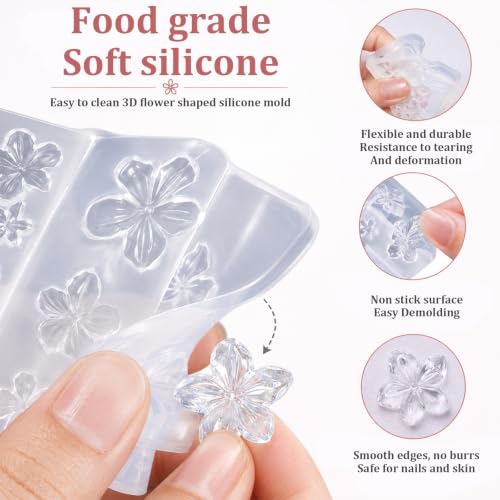 2PCS Floral Silicone Nail Art Molds with Double-Ended Sculpting Pen for 3D Nail Design