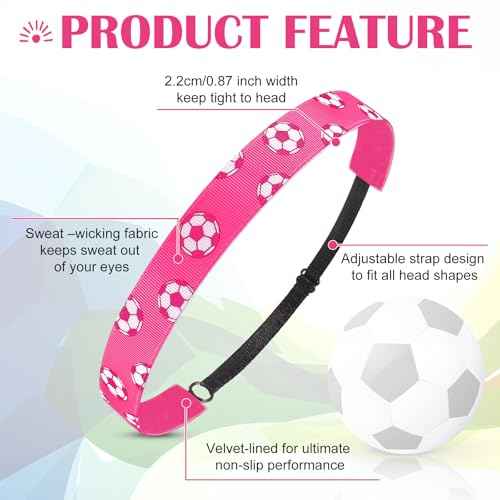 SATINIOR 4 Pieces Non-slip Soccer Headband for Girl Adjustable Football Hairband Sport (Pink)