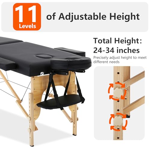 Portable Massage Table 24" Wide, Adjustable Height 9 Levels