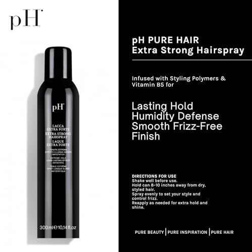 pH PURE HAIR Extra Hold Hairspray - Strong, Anti-Frizz, Humidity-Resistant, Fast-Dry, Floral Scent, 10.1 oz