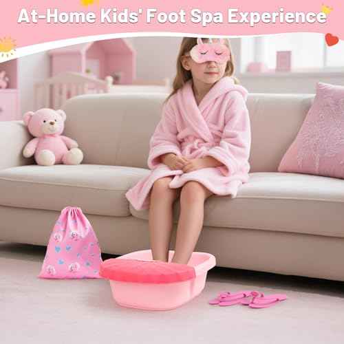 Kids Foot Spa Kit with Pedicure Set for Girls 3-8, All-in-1 Kids Spa Day Kit with Bubble Soak & Massage, Sleepover Party Birthday Gifts