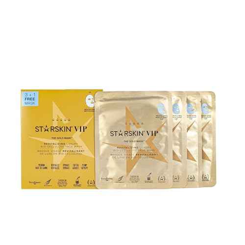 STARSKIN VIP Gold Mask Face, Coconut Bio-Cellulose Revitalizing Face Mask for all Skin Types, Korean Skin Care, Instant Hydration and Plump, Moisturizing and Nourishing, K-Beauty (Pack of 4)