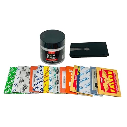 GENTS Styptic Powder Jar for Nicks and Cuts Stops Bleeding Instantly Relief Face Neck Soothes Skin and Pore After Shave, Pack of 18 Double Edge Safety Razor Blades DE Blade Refills with Razor Sleeve