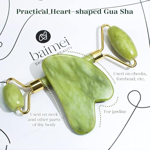 Jade Roller & Gua Sha Set for Face Sculpting - Cooling Facial Massage Tool