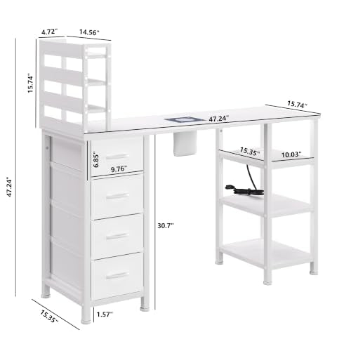 LIVEHOM Manicure Table with Dust Collector & Power Outlets