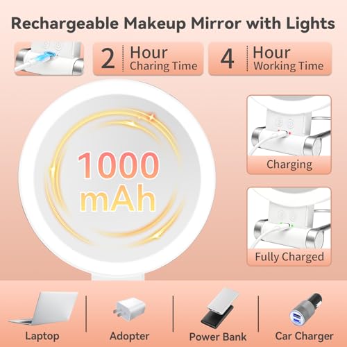 SANYCASA Lighted Makeup Mirror - 1X/30X Magnifying, Rechargeable, 3 Color Adjustable LED