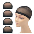 Black Nylon Wig Cap Set - 4 Stretchy, Invisible Hair Stocking Caps for Women & Kids
