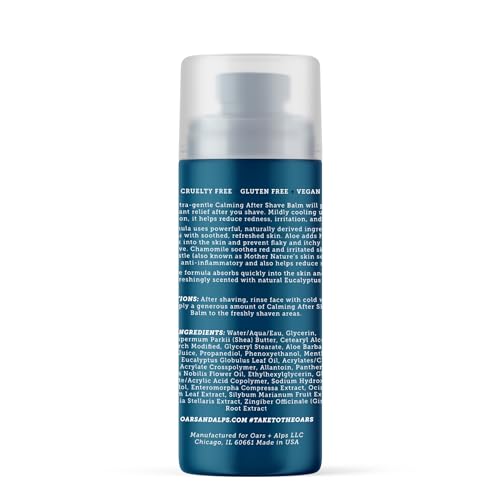 Oars + Alps Calming After Shave Balm and Lotion for Men, Dermatologist Tested and Infused with Aloe and Chamomile, TSA Friendly, 2.9 Fl Oz