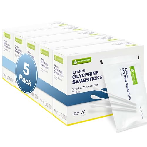 Lemon Mouth Swabs for Hospice Patients - 5 Pack of 375 Lemon Glycerin Oral Swabs for the Elderly - Refreshes and Moistens the Mouth, Teeth, and Gums