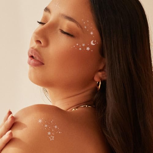 Flash Tattoos Fairy Dust Silver Glitter Freckles - 23 Metallic Face Patches