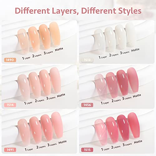 GAOY Jelly Nude Gel Nail Polish Set - 6 Sheer Pink & Milky White Colors
