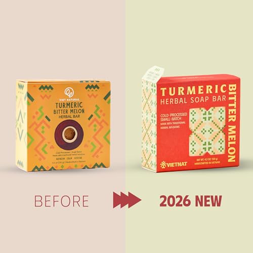Turmeric & Bitter Melon 2-in-1 Luxurious Natural Soap Bar | Pack of 3 | Refreshing Cleanse for Sweat, Oil & Buildup | Cooling Lemongrass Peppermint | Cold Process | Handmade in Vietnam