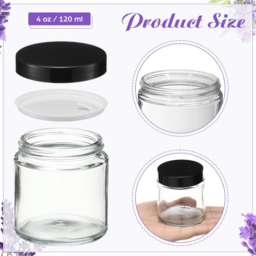 24 Pcs 4 oz Glass Jars with Lids, Clear Candle Jars with Black Lids Round Empty Candles Container Tins Candle Making Storing Lotions Spice Powder Liquid Sample Makeup (Clear)