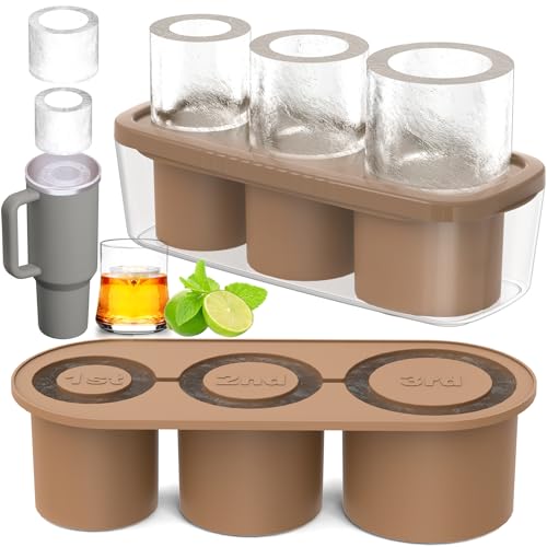 Ice Cube Tray for 30Oz-40Oz Tumbler, 3 Pcs Silicone Hollow Cylinder Ice Mold with Lid and Bin for Freezer, Ice Drink, Juice, Whiskey, Cocktail (Green, 30 Oz)