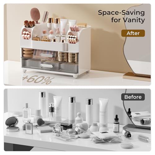 UFORU Makeup Organizer with 2 Drawers & Brush Holders