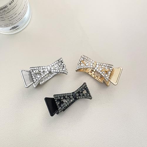 FRDTLUTHW 3Pcs Hair Claw Clips, 1.4 Inch Rhinestone-Embellished Metal Hair Claws for Thick Long Hair, Ideal for High Ponytails Hair Styles(3Colors, Gold, Silver, Black)