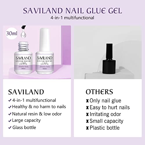 SAVILAND Gel Nail Glue 2pcs 15ML with 2 Basic Colors Nail Extension Kit Clear Nude Nail Strengthen Gel