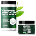 Tea Tree Antifungal Foot Scrub & Medicated Body Wipes Bundle (40 Count)