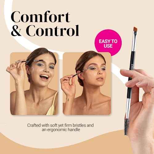 KESHIMA Angled Eyeliner Brush Duo ? Extra Fine Precision Eye Liner Brush & Spoolie ? Dual-Ended Tool for Liner Application, Eyebrow Grooming, Shaping & Blending Powders, Gels & Liquids