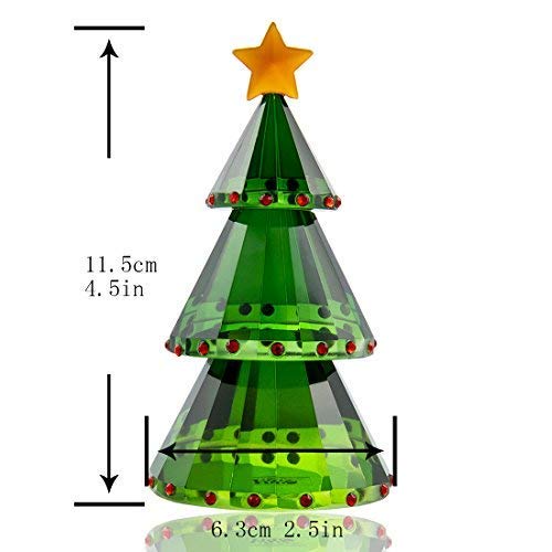 H&D Green Crystal Glass Christmas Tree Holiday Figurine with Gift Box