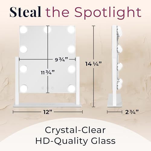 Zadro Hollywood Lighted Vanity Mirror with 9 LED Bulbs, 3 Color Light Settings, 360¡Æ Rotation Makeup Mirror Head (14" H x 12" W | 1X | Chocolate)