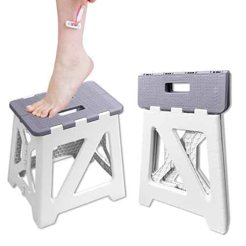 Shower Stool for Shaving Legs, 1 Pack Foot Rest Folding Stool Step to Shave Legs Shaving for Inside Shower Foldable Small Waterproof Plastic Corner Gray White