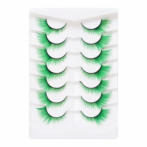Green Cat Eye False Eyelashes - 7 Pairs Fluffy Vegan Lashes