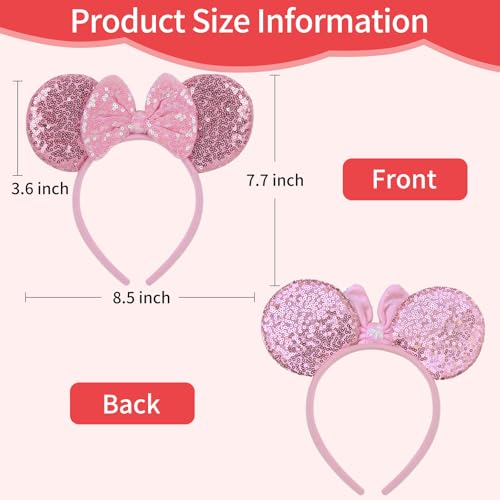 Sotaila 2 Pack Mouse Ears Headbands for Women & Girls - Sequin Bow