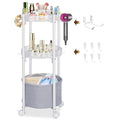 Rolling Makeup Cart Organizer with Removable Hair Dryer Holder, 3 Tier Round Floor Makeup Organizer with Wheels for Cosmetic, Perfume, Nail Polish, Small Space Bathroom Storage Cart, White