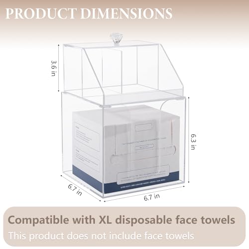 Anyoifax Disposable Facial Towels Storage Compatible with Clean Skin Club Clean Towel XL Double Layer Acrylic Box Cotton Pads Container Qtip Bin Face Towelettes Holder for Bathroom Counter, Clear