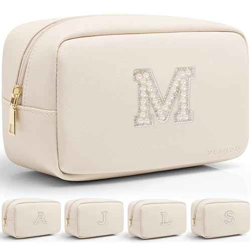 Vlando Bridesmaid Engagement Gift for Her Small Cosmetic Bag Makeup Organizer Monogrammed Birthday Gifts for Mom Women Travelers Grandma M